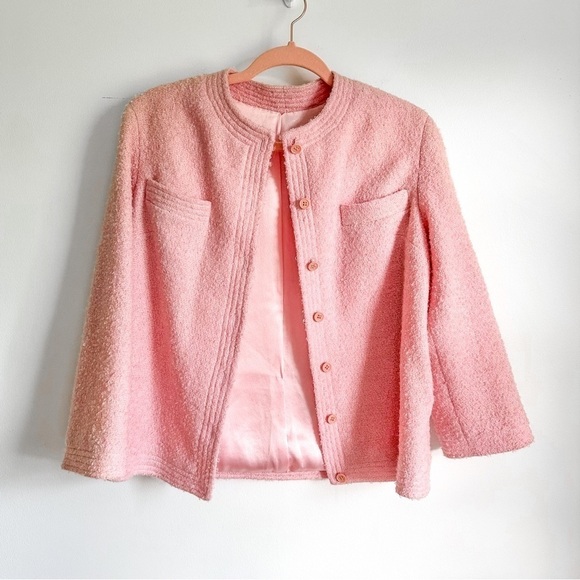 Sophisticates Vintage Pastel Pink Tweed Blazer Pencil Skirt Suit Set sz XS - Picture 7 of 16